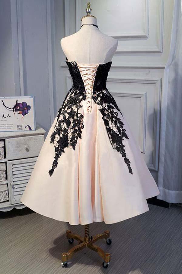 A-line Satin Sweetheart Lace Short Prom Dresses Homecoming dresses PD151