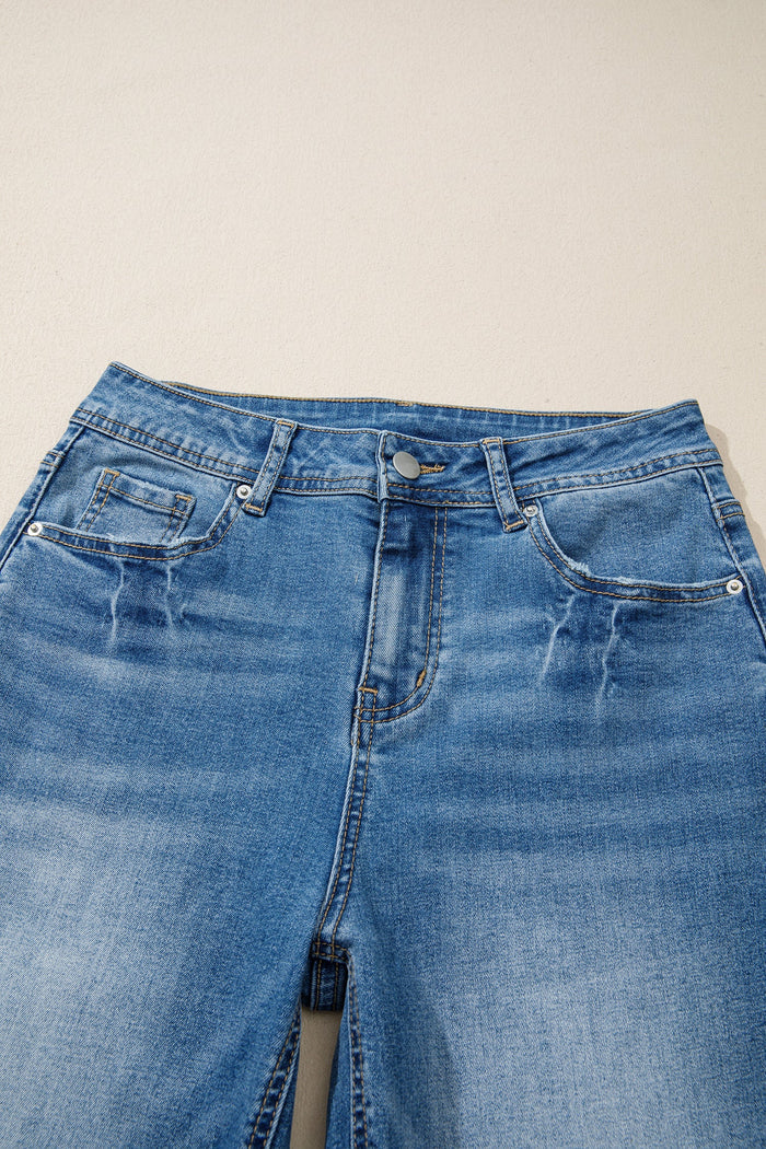 Acid Wash Denim Straight Leg Jeans