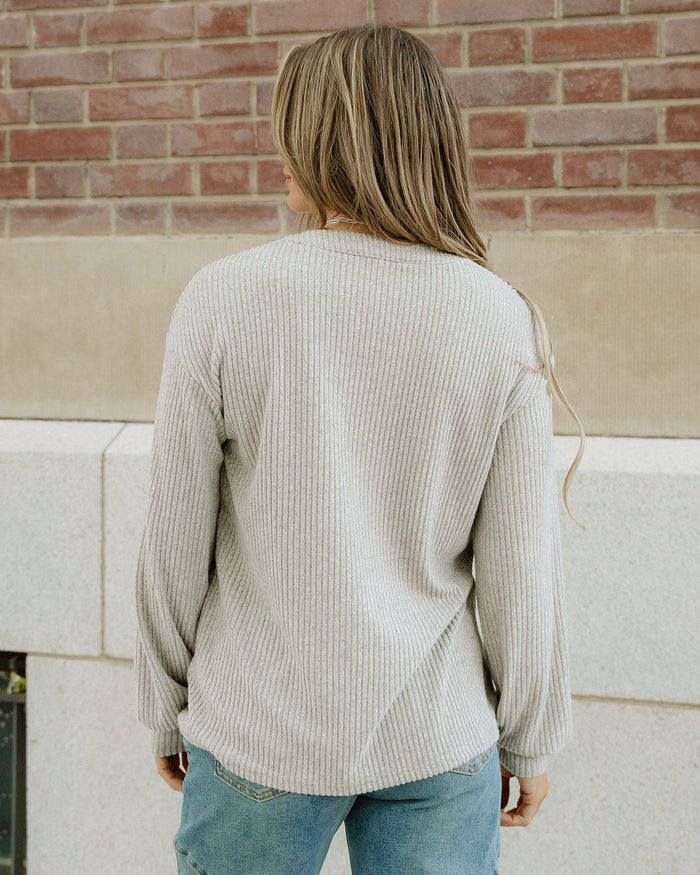 Addison Ribbed Texture Drop Shoulder Henley Knit Top