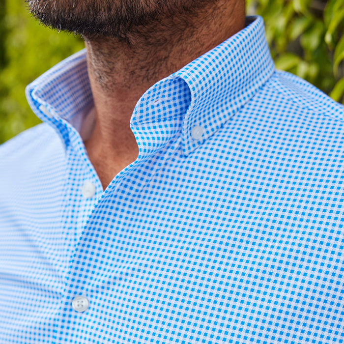 Apex Performance Dress Shirt Oxford Button Down Collar Blue Micro Gingham