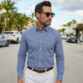 Apex Performance Dress Shirt Semi-Spread Collar Royal and Brown Tattersall