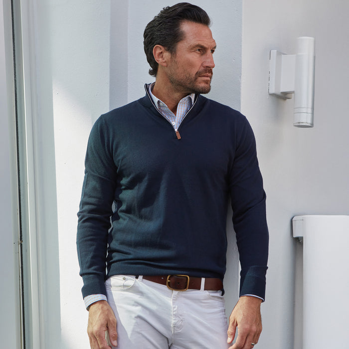 Apex Performance Dress Shirt Semi-Spread Collar Tan and Blue Tattersall