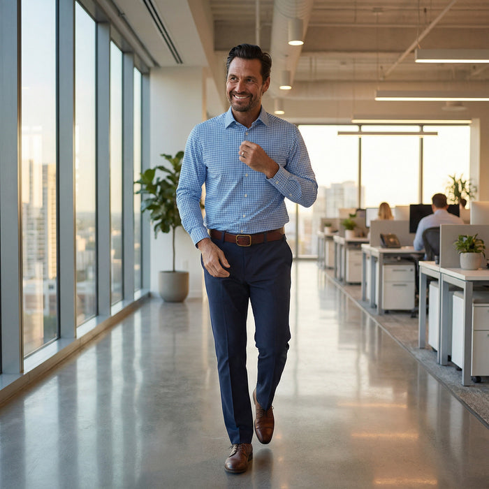 Apex Performance Dress Shirt Semi-Spread Collar Vincento Blue Tattersall