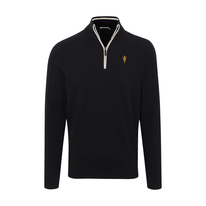 Arizona State Black with White Trim Luxury Touch Cotton and Cashmere Quarter Zip Sweater