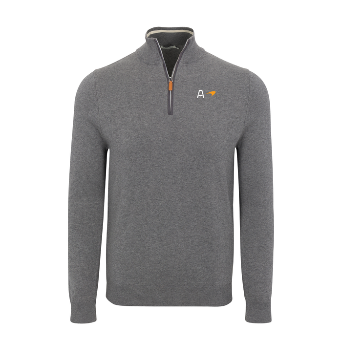 Arrow McLaren Grey with Grey Trim Luxury Touch Cotton and Cashmere Quarter Zip Sweater