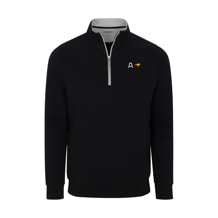 Arrow McLaren Heather Cloud Cotton Quarter Zip Pullover Black with Light Grey Trim
