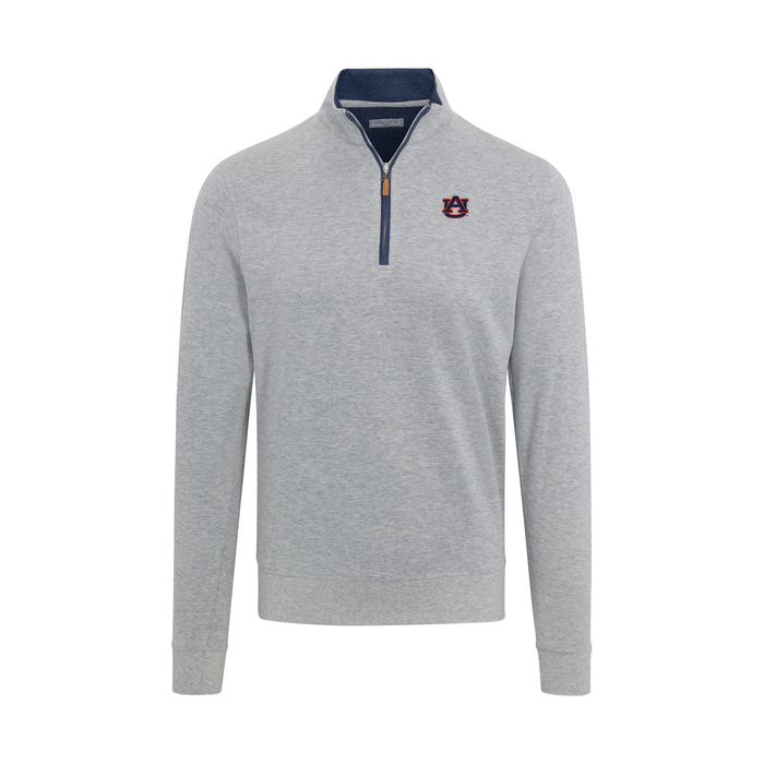 Auburn Heather Cloud Cotton Quarter Zip Pullover Light Grey with Navy Trim