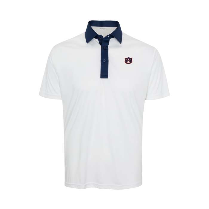 Auburn Semi-Spread Collar Polo Austin White with Navy Accent