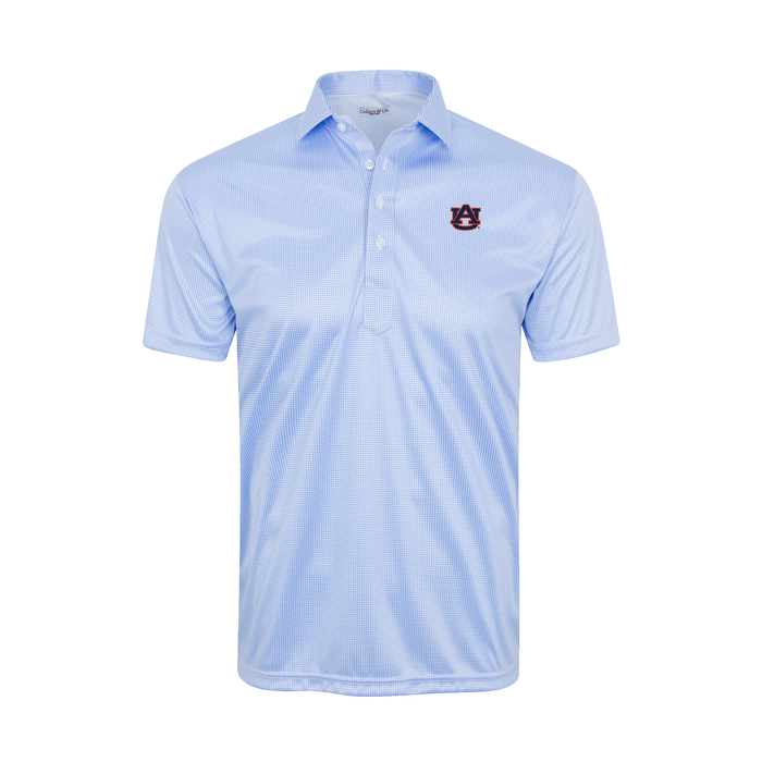 Auburn Semi-Spread Collar Polo Blue Houndstooth