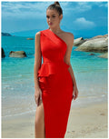 Bandage Dress Evening Dress ¨C One Shoulder Ruffled Slit Party Dress for Summer