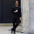 Black Luxury Touch Cotton and Cashmere Crew Neck Sweater