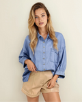 Blake Washed Drop Shoulder Bracelet Sleeve Chambray Shirt