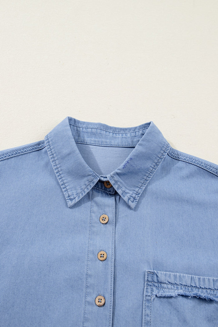 Blake Washed Drop Shoulder Bracelet Sleeve Chambray Shirt