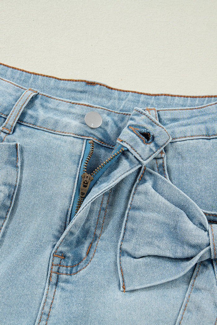 Bow Pocket Denim High Waist Shorts