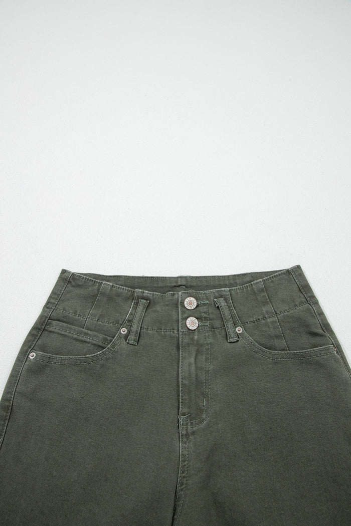 Brooke 2-Button High Waist Flared Bottom Jeans - Olive