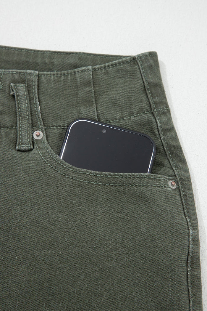 Brooke 2-Button High Waist Flared Bottom Jeans - Olive