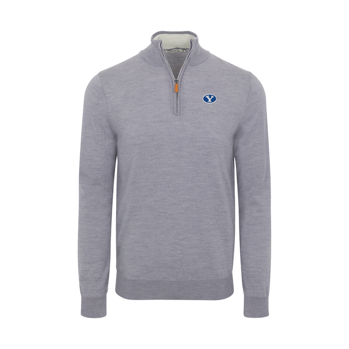 BYU Grey Melange Cashmere Touch Australian Merino Quarter Zip Sweater