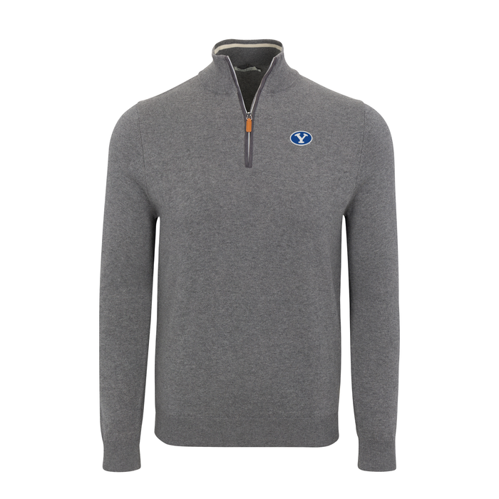 BYU Grey with Grey Trim Luxury Touch Cotton and Cashmere Quarter Zip Sweater