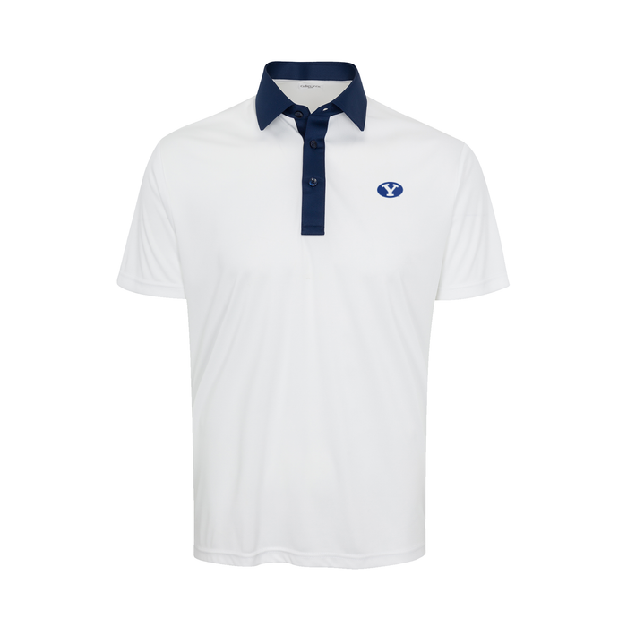 BYU Semi-Spread Collar Polo Austin White with Navy Accent