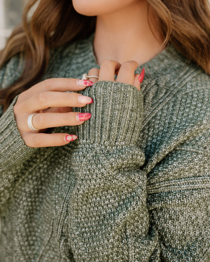 Cable Knit Sweater Dress - Green