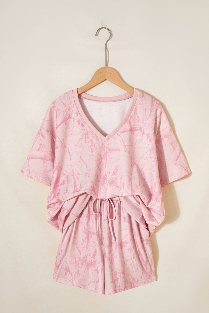 Camo V-Neck Tee & Drawstring Shorts Set