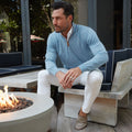 Cashmere Touch Australian Merino Quarter Zip Blue Melange with Brown Suede Trim