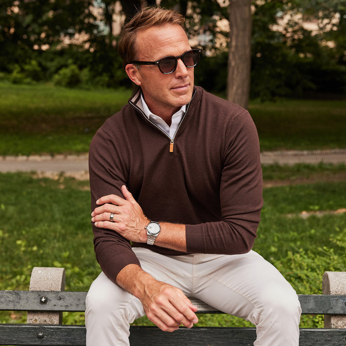 Cashmere Touch Australian Merino Quarter Zip Brown