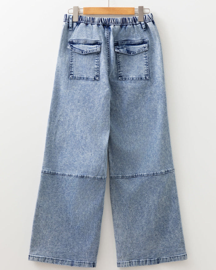 Celestine Acid Wash Exposed Seam Drawstring Elastic Waist Barrel Jeans