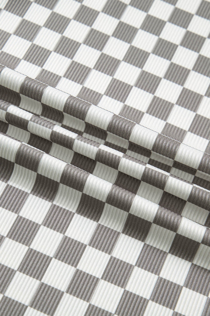 Checker Ribbed Knit Halter Tank Top