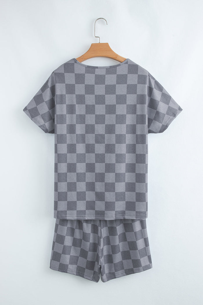 Checker V-Neck Tee & Drawstring Shorts Set