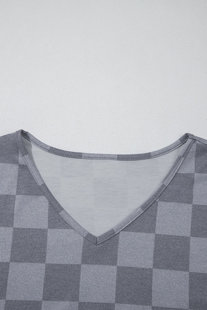 Checker V-Neck Tee & Drawstring Shorts Set