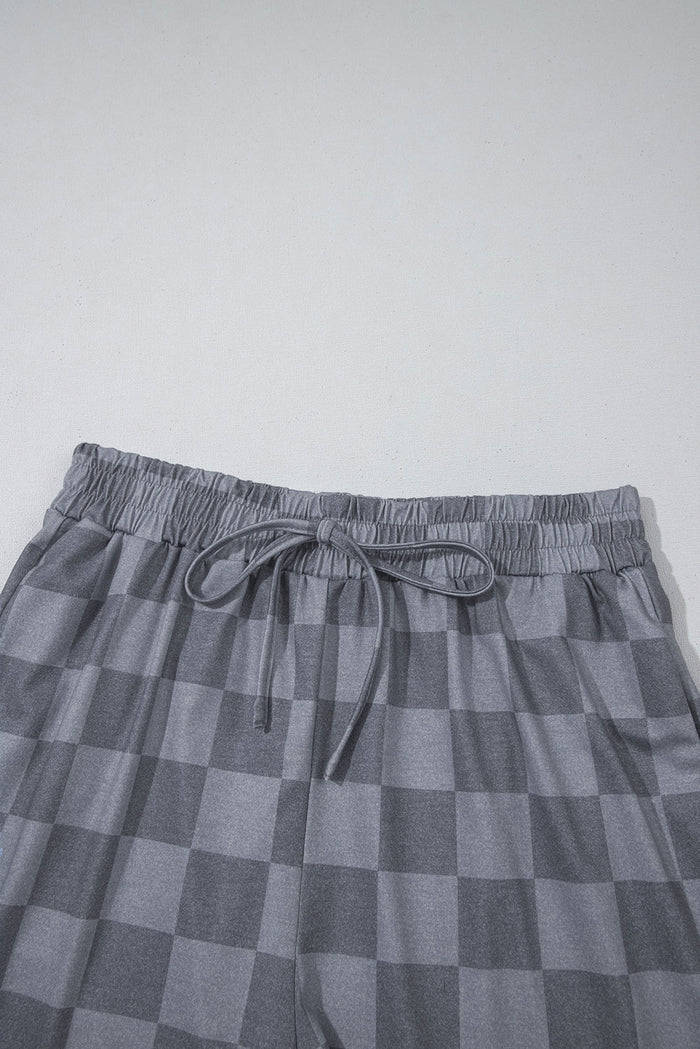 Checker V-Neck Tee & Drawstring Shorts Set