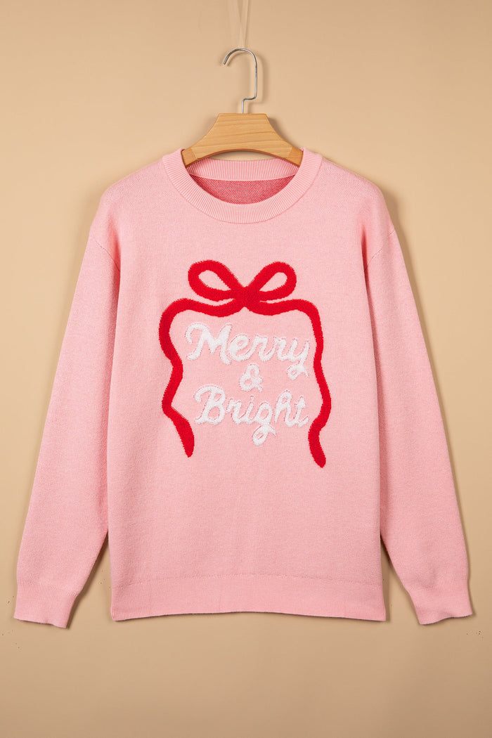 Christmas Bow Merry & Bright Bouclé Textured Sweater