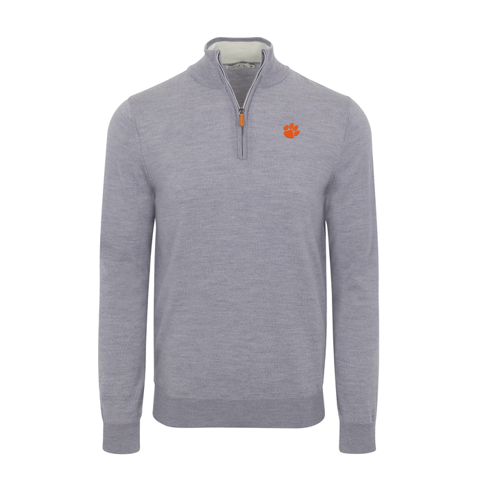 Clemson Grey Melange Cashmere Touch Australian Merino Quarter Zip Sweater