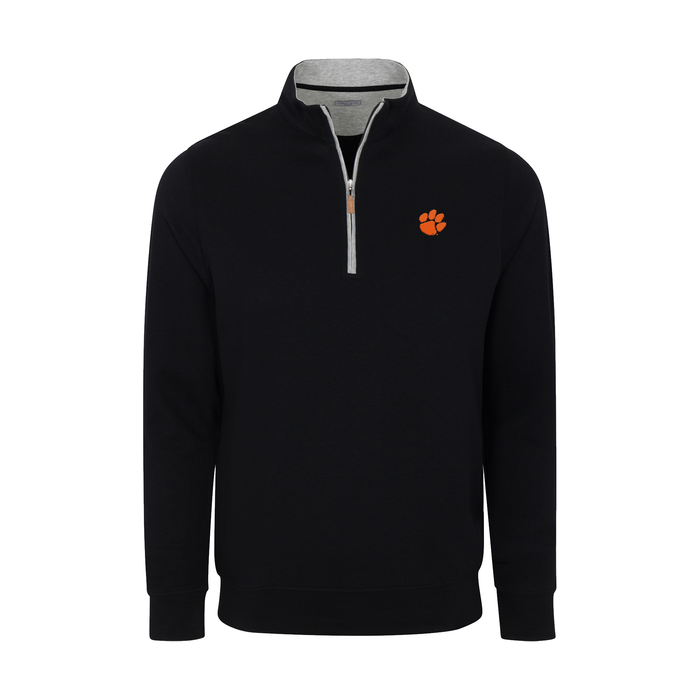 Clemson Heather Cloud Cotton Quarter Zip Pullover Black with Light Grey Trim