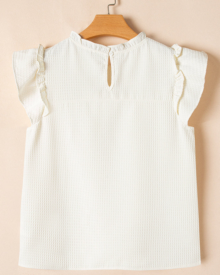 Clover Ruffle Trim Waffle Textured Blouse