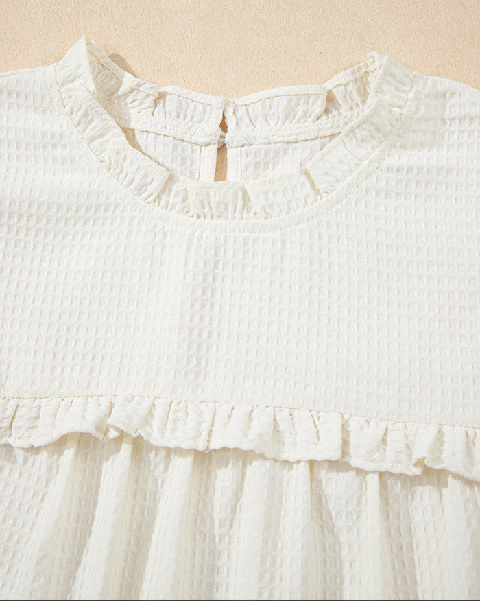 Clover Ruffle Trim Waffle Textured Blouse