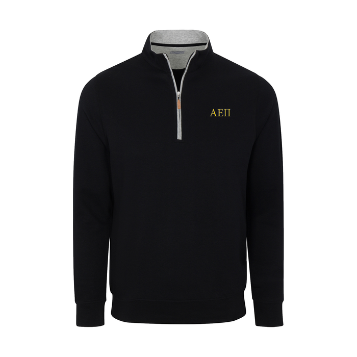 Collars & Co. Alpha Epsilon Pi Heather Cloud Cotton Quarter Zip Pullover Black with Light Grey Trim