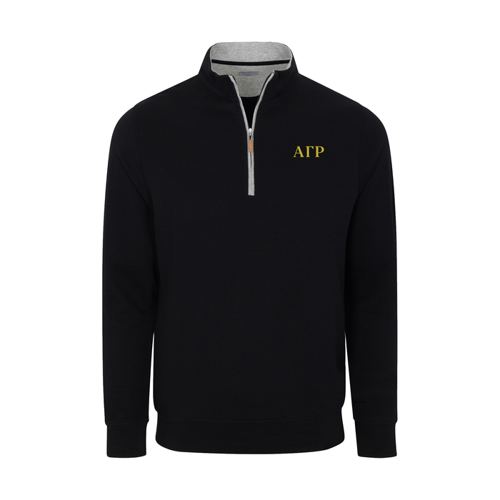 Collars & Co. Alpha Gamma Rho Heather Cloud Cotton Quarter Zip Pullover Black with Light Grey Trim