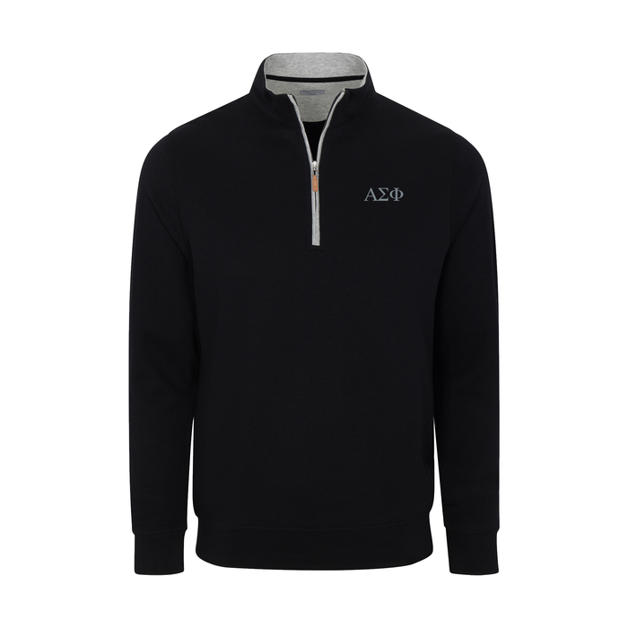 Collars & Co. Alpha Sigma Phi Heather Cloud Cotton Quarter Zip Pullover Black with Light Grey Trim