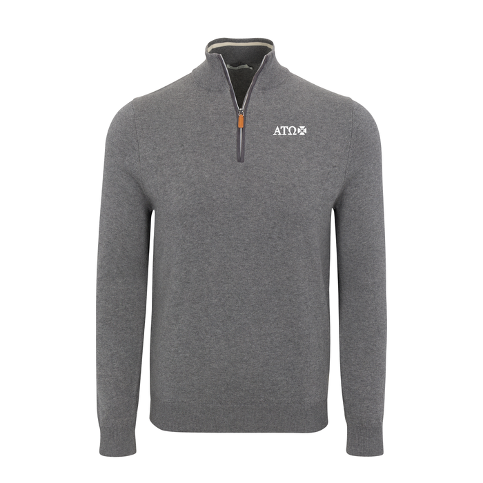 Collars & Co. Alpha Tau Omega Grey with Grey Trim Luxury Touch Cotton and Cashmere Quarter Zip Sweater