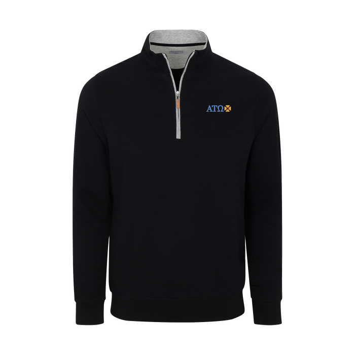 Collars & Co. Alpha Tau Omega Heather Cloud Cotton Quarter Zip Pullover Black with Light Grey Trim