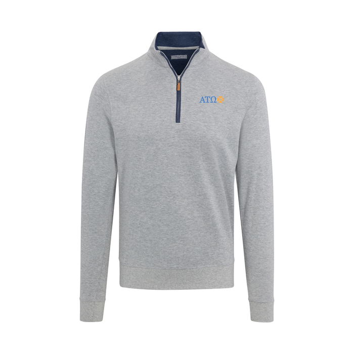 Collars & Co. Alpha Tau Omega Heather Cloud Cotton Quarter Zip Pullover Light Grey with Navy Trim