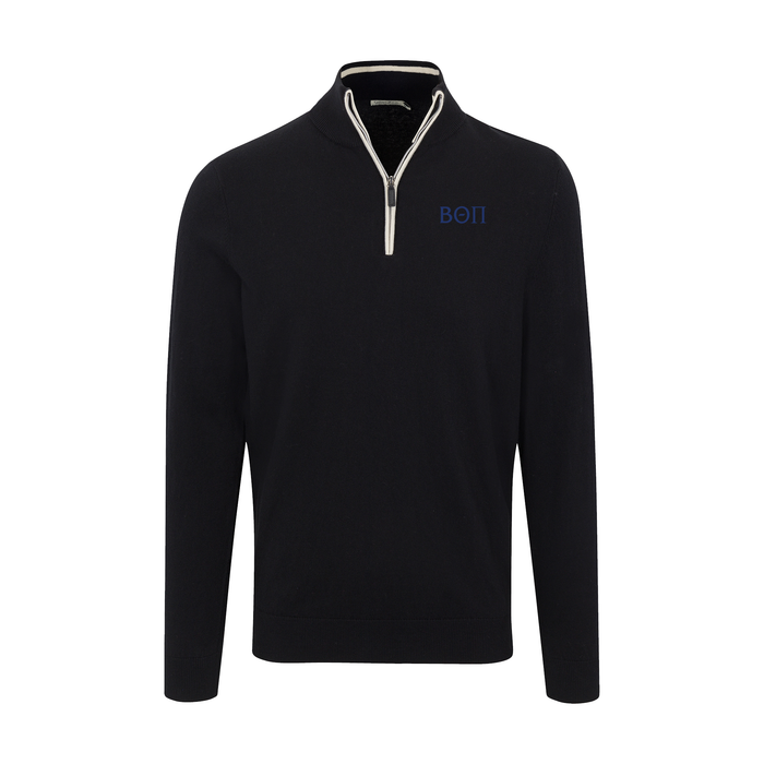 Collars & Co. Beta Theta Pi Black with White Trim Luxury Touch Cotton and Cashmere Quarter Zip Sweater