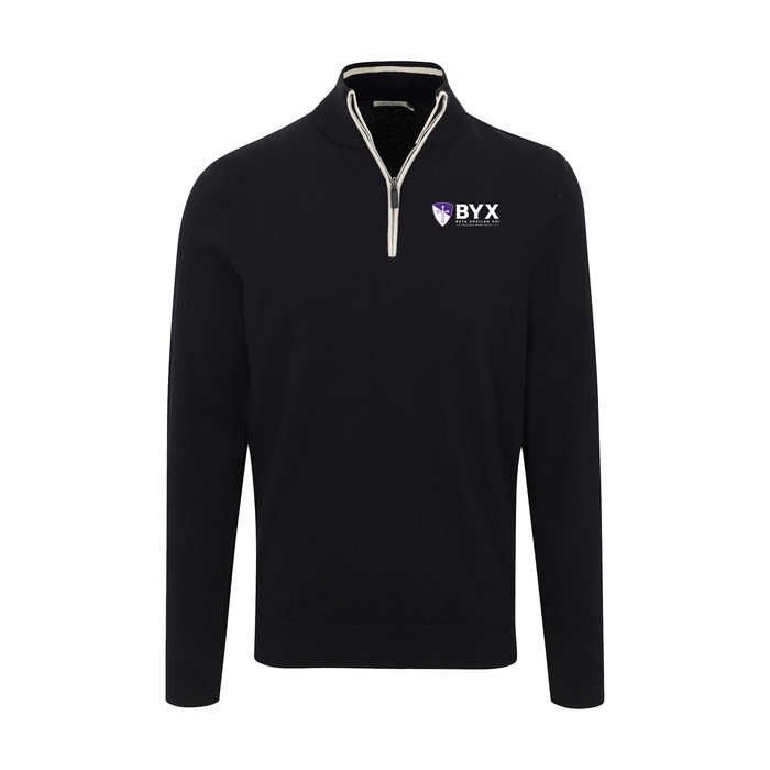 Collars & Co. Beta Upsilon Chi Black with White Trim Luxury Touch Cotton and Cashmere Quarter Zip Sweater