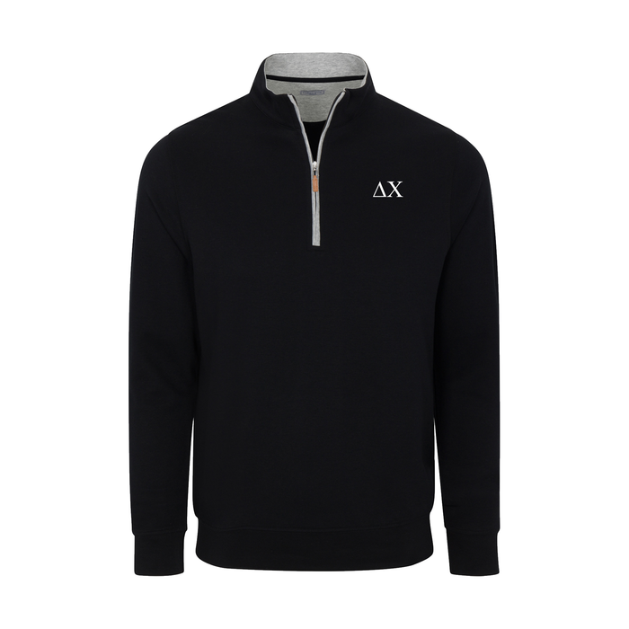 Collars & Co. Delta Chi Heather Cloud Cotton Quarter Zip Pullover Black with Light Grey Trim