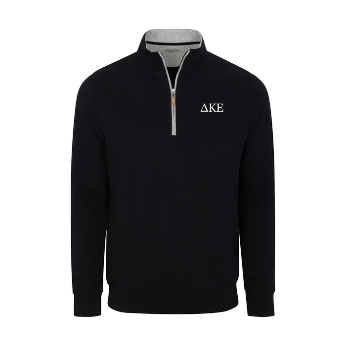 Collars & Co. Delta Kappa Epsilon Heather Cloud Cotton Quarter Zip Pullover Black with Light Grey Trim
