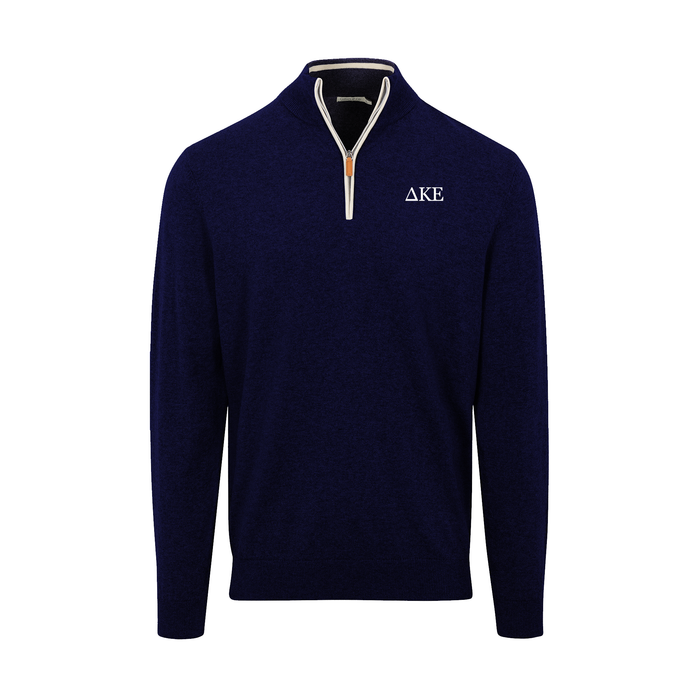 Collars & Co. Delta Kappa Epsilon Navy with White Trim Luxury Touch Cotton and Cashmere Quarter Zip Sweater