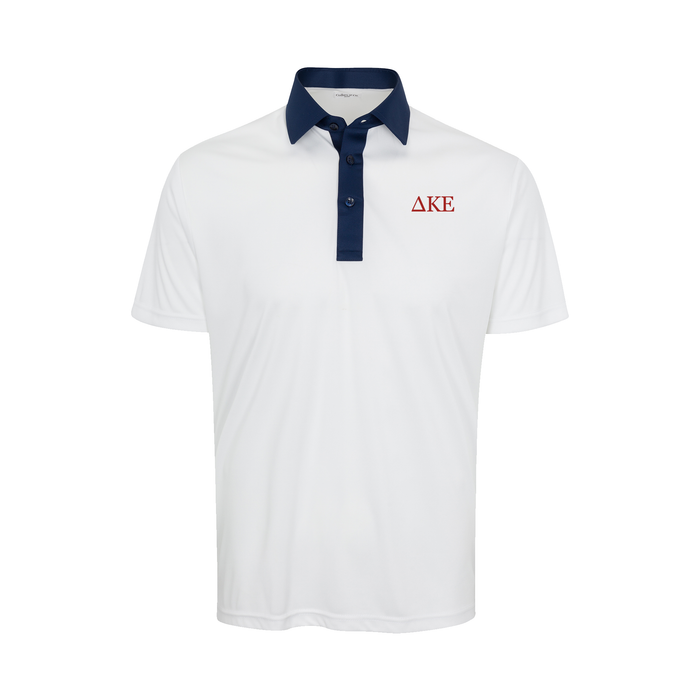 Collars & Co. Delta Kappa Epsilon Semi-Spread Collar Polo Austin White with Navy Accent