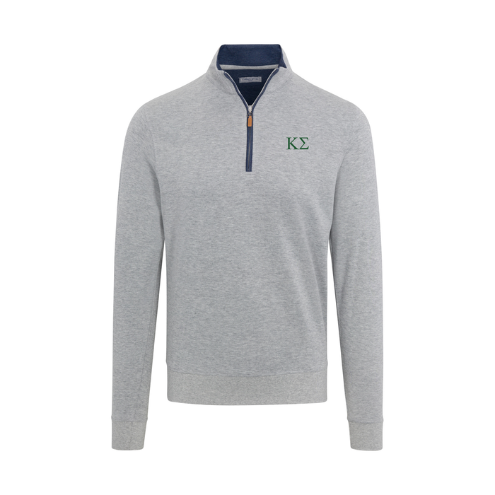 Collars & Co. Kappa Sigma Heather Cloud Cotton Quarter Zip Pullover Light Grey with Navy Trim